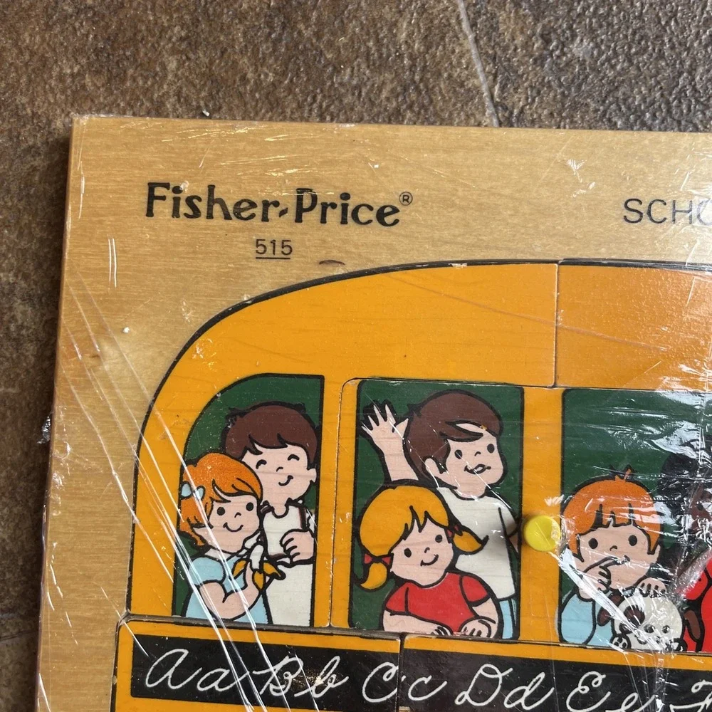 Vintage Fisher-Price 515 Wooden School Bus Puzzle 13 Pieces USA Made Ages 3-6